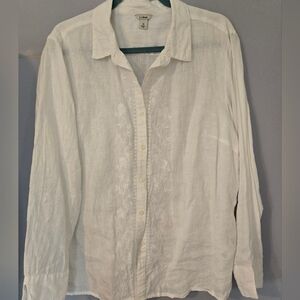 L.L.Bean 100% Linen Embroidered Blouse